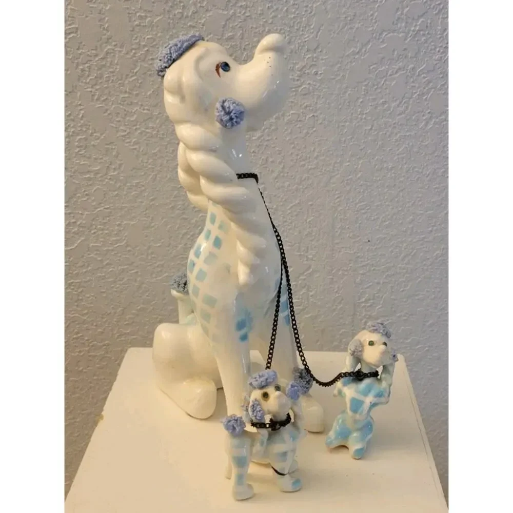 Vtg. 50s Kreiss & Company Poodle w/Puppies on Chain Leash Made in Japan - Picture 7 of 16